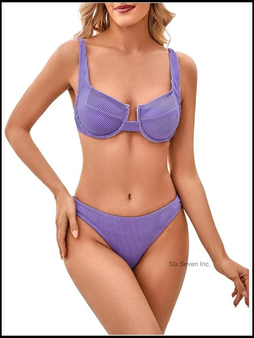 Striped Spaghetti Strap Push Up Bikini Set High Cut Two Piece Swimsuit